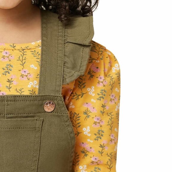 BCBG Girls Olive Yellow Floral Cotton Jumper and Long Sleeve Top Set, size 5 - Picture 3 of 8